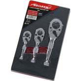 Neilsen Stubby Socket Ratchet Handle Set 1/4" 3/8" 1/2" 90T Set In EVA Foam 3pc
